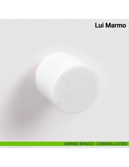Pomolo fisso singolo per porta Lui Marmo Nuda Verum Italy senza rosetta - marmo bianco di carrara lucido