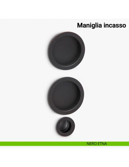 Maniglia ad incasso tonda per scorrevole cieca con ditale Verum Italy - nero etna
