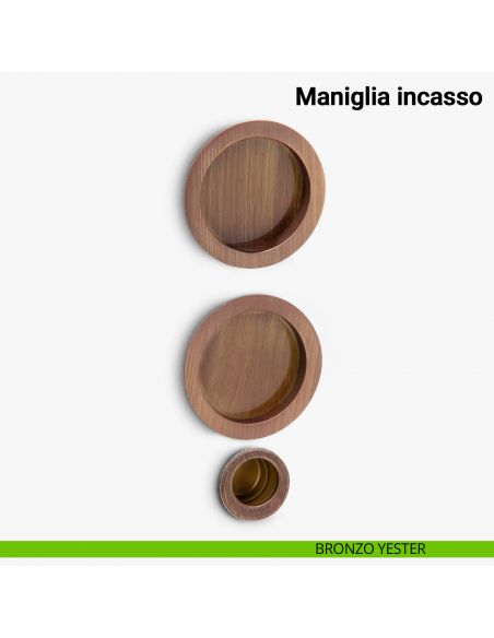 Maniglia ad incasso tonda per scorrevole cieca con ditale Verum Italy - bronzo yester