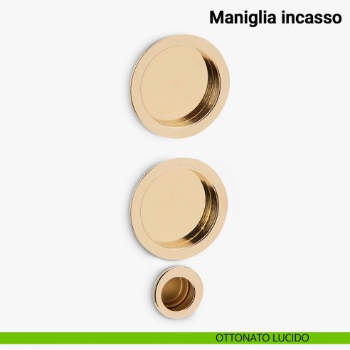 Maniglia ad incasso tonda per scorrevole cieca con ditale Verum Italy - ottonato lucido