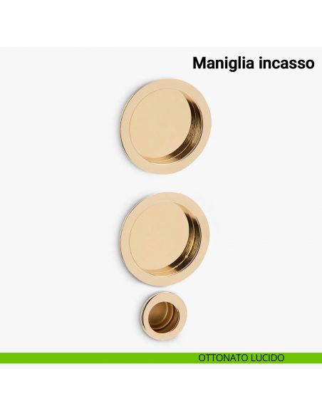Maniglia ad incasso tonda per scorrevole cieca con ditale Verum Italy - ottonato lucido