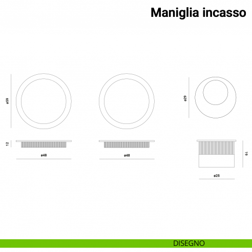 Maniglia ad incasso tonda per scorrevole cieca con ditale Verum Italy disegno