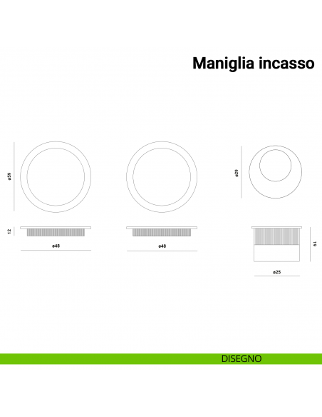 Maniglia ad incasso tonda per scorrevole cieca con ditale Verum Italy disegno