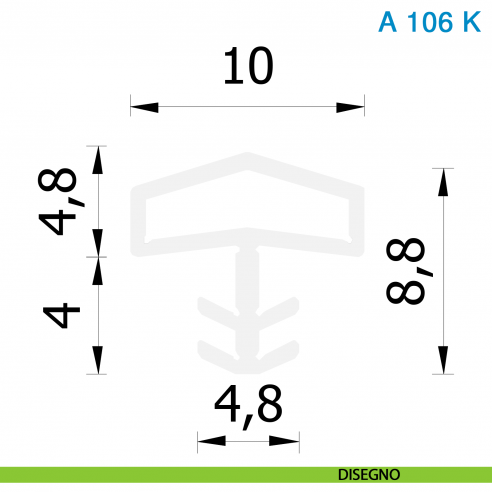 Guarnizione per porta in legno Roverplastik A 106 K bianca battuta 10 mm confezione 24 metri - disegno