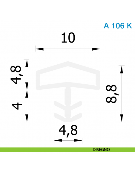 Guarnizione per porta in legno Roverplastik A 106 K bianca battuta 10 mm confezione 24 metri - disegno