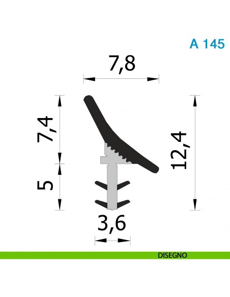 Guarnizione per porta scorrevole in legno Roverplastik A 145 nera battuta 8 mm scatola 435 metri