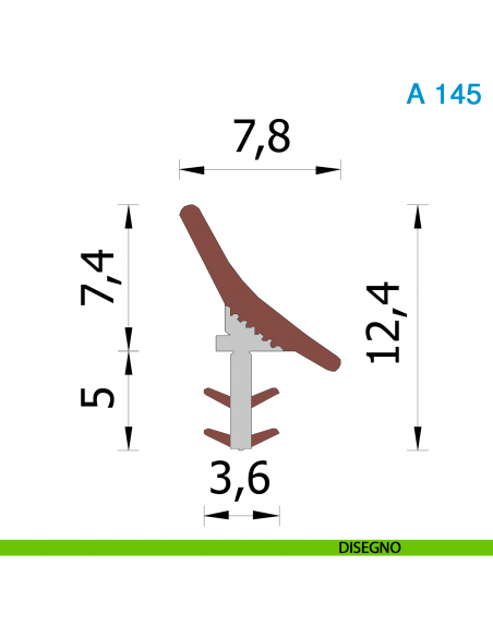 Guarnizione per porta scorrevole in legno Roverplastik A 145 marrone battuta 8 mm scatola 435 metri