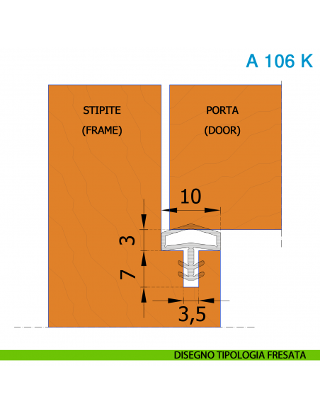 Guarnizione per porta in legno Roverplastik A 106 K nera battuta 10 mm confezione 24 metri - disegno