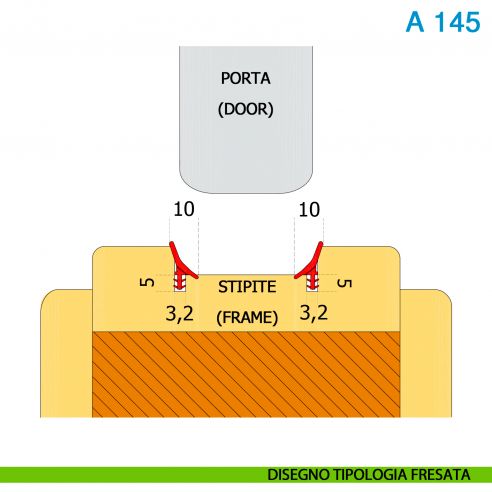 Guarnizione per porta scorrevole in legno Roverplastik A 145 bianca battuta 8 mm confezione 29 metri - disegno