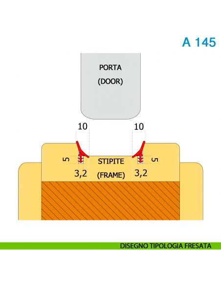 Guarnizione per porta scorrevole in legno Roverplastik A 145 bianca battuta 8 mm confezione 29 metri - disegno