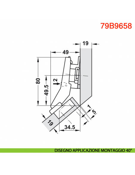 Cerniera Blum 79B9658 Clip Top Blumotion per mobili ad angolo +45 gradi I mezza battuta a sormonto ammortizzata 95 gradi