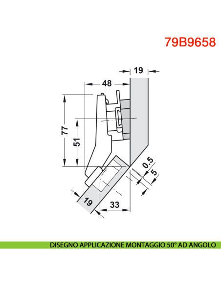 Cerniera Blum 79B9658 Clip Top Blumotion per mobili ad angolo +45 gradi I mezza battuta a sormonto ammortizzata 95 gradi