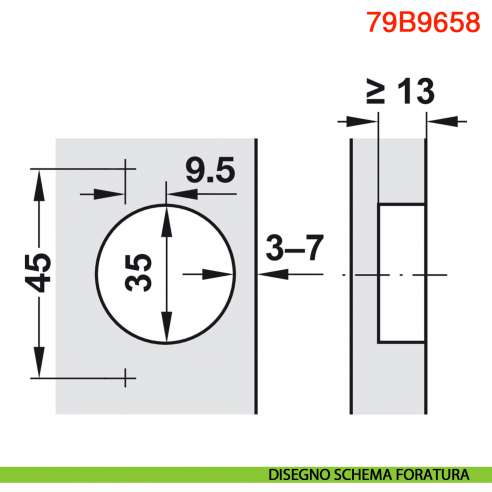 Cerniera Blum 79B9658 Clip Top Blumotion per mobili ad angolo +45 gradi I mezza battuta a sormonto ammortizzata 95 gradi