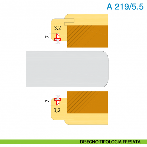 Guarnizione con spazzolino per porta scorrevole in legno altezza 5,5 mm nero Roverplastik A 219 - disegno tipologia fresata