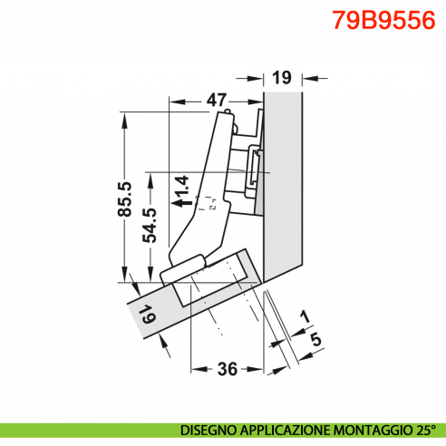 Cerniera Blum 79B9556 Clip Top Blumotion per mobili ad angolo +30 gradi II battuta a sormonto ammortizzata apertura 95 gradi