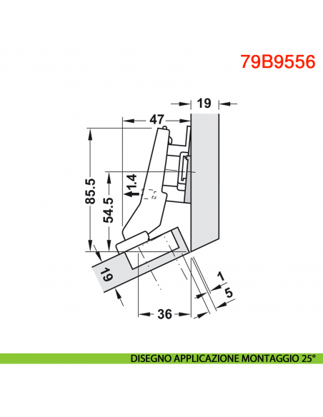 Cerniera Blum 79B9556 Clip Top Blumotion per mobili ad angolo +30 gradi II battuta a sormonto ammortizzata apertura 95 gradi