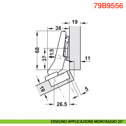 Cerniera Blum 79B9556 Clip Top Blumotion per mobili ad angolo +30 gradi II battuta a sormonto ammortizzata apertura 95 gradi