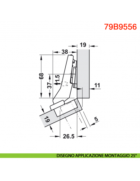Cerniera Blum 79B9556 Clip Top Blumotion per mobili ad angolo +30 gradi II battuta a sormonto ammortizzata apertura 95 gradi