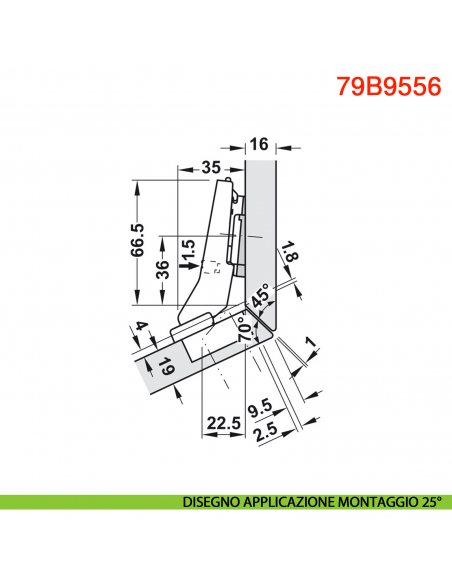 Cerniera Blum 79B9556 Clip Top Blumotion per mobili ad angolo +30 gradi II battuta a sormonto ammortizzata apertura 95 gradi