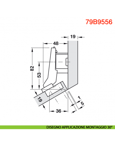 Cerniera Blum 79B9556 Clip Top Blumotion per mobili ad angolo +30 gradi II battuta a sormonto ammortizzata apertura 95 gradi