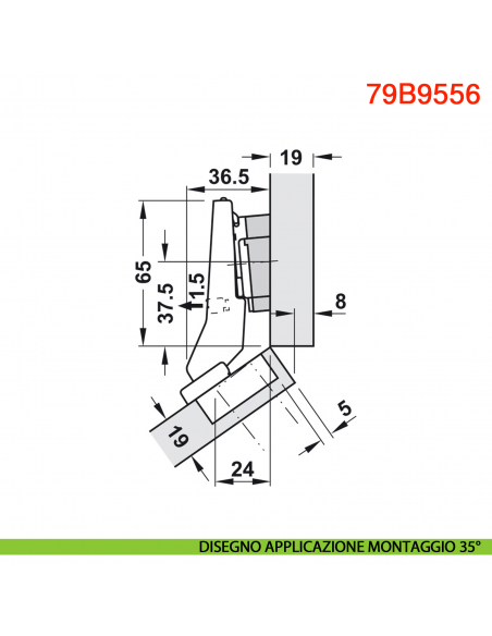 Cerniera Blum 79B9556 Clip Top Blumotion per mobili ad angolo +30 gradi II battuta a sormonto ammortizzata apertura 95 gradi