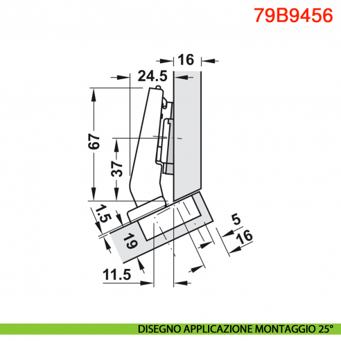 Cerniera Blum 79B9456 Clip Top Blumotion per mobili ad angolo +30 gradi III battuta sormonto massima ammortizzata 95 gradi