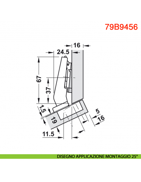 Cerniera Blum 79B9456 Clip Top Blumotion per mobili ad angolo +30 gradi III battuta sormonto massima ammortizzata 95 gradi