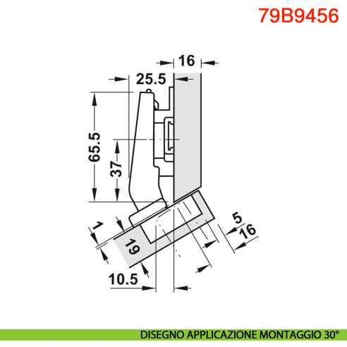 Cerniera Blum 79B9456 Clip Top Blumotion per mobili ad angolo +30 gradi III battuta sormonto massima ammortizzata 95 gradi
