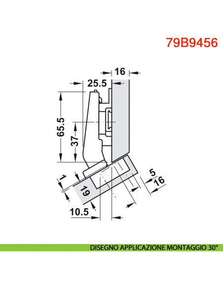 Cerniera Blum 79B9456 Clip Top Blumotion per mobili ad angolo +30 gradi III battuta sormonto massima ammortizzata 95 gradi
