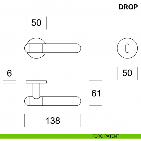 Maniglia per porta interna Drop Ento rosetta tonda foro patent