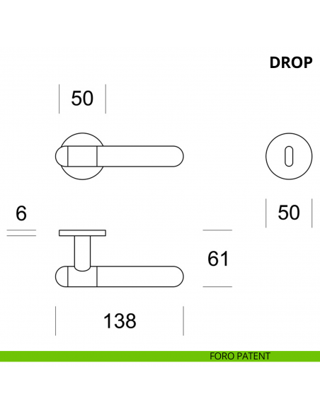 Maniglia per porta interna Drop Ento rosetta tonda foro patent