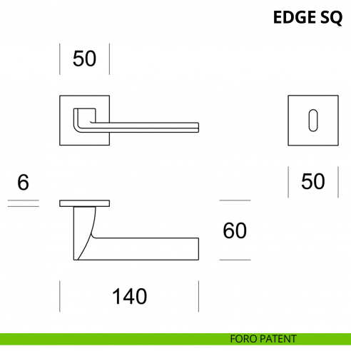 Maniglia per porta interna Edge SQ Ento rosetta quadrata foro patent