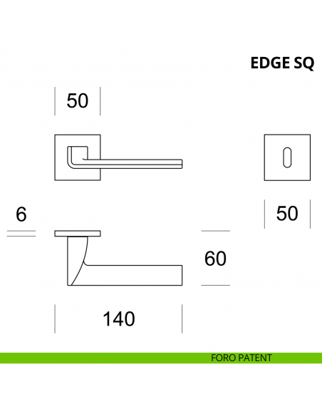 Maniglia per porta interna Edge SQ Ento rosetta quadrata foro patent