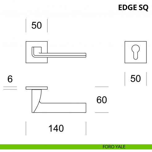 Maniglia per porta interna Edge SQ Ento rosetta quadrata foro yale