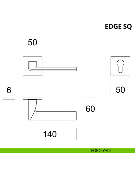 Maniglia per porta interna Edge SQ Ento rosetta quadrata foro yale