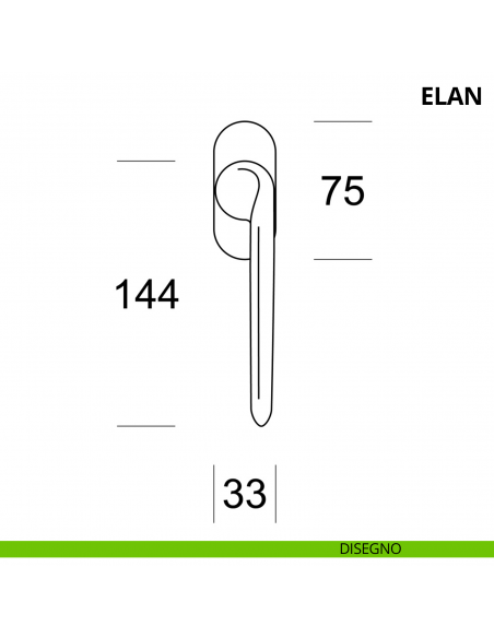 Maniglia per finestra martellina DK Elan Ento disegno