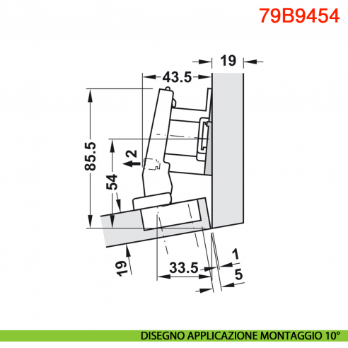 Cerniera Blum 79B9454 Clip Top Blumotion per mobili ad angolo +15 gradi III battuta a sormonto ammortizzata apertura 95 gradi
