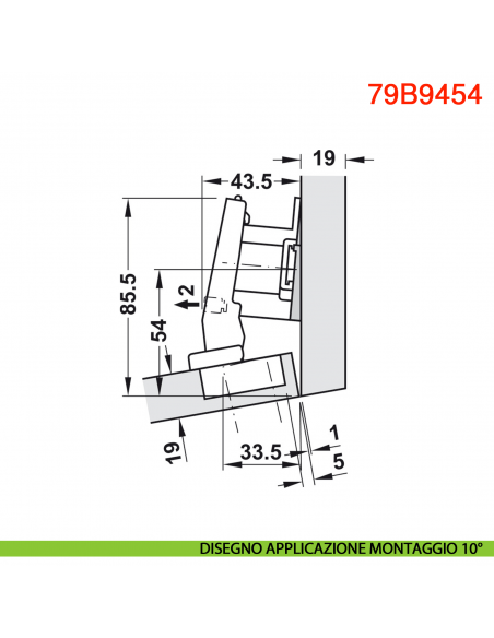 Cerniera Blum 79B9454 Clip Top Blumotion per mobili ad angolo +15 gradi III battuta a sormonto ammortizzata apertura 95 gradi