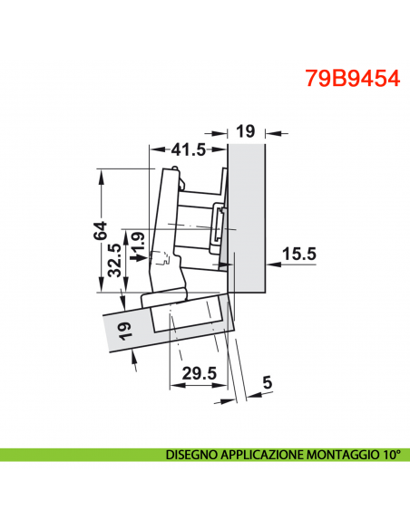 Cerniera Blum 79B9454 Clip Top Blumotion per mobili ad angolo +15 gradi III battuta a sormonto ammortizzata apertura 95 gradi