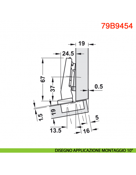 Cerniera Blum 79B9454 Clip Top Blumotion per mobili ad angolo +15 gradi III battuta a sormonto ammortizzata apertura 95 gradi