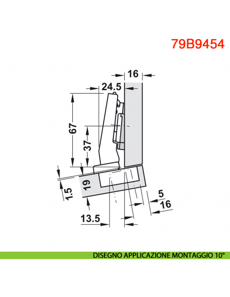 Cerniera Blum 79B9454 Clip Top Blumotion per mobili ad angolo +15 gradi III battuta a sormonto ammortizzata apertura 95 gradi