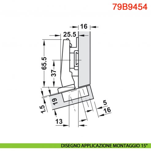 Cerniera Blum 79B9454 Clip Top Blumotion per mobili ad angolo +15 gradi III battuta a sormonto ammortizzata apertura 95 gradi