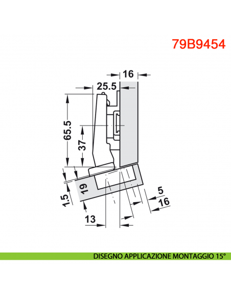 Cerniera Blum 79B9454 Clip Top Blumotion per mobili ad angolo +15 gradi III battuta a sormonto ammortizzata apertura 95 gradi