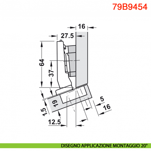Cerniera Blum 79B9454 Clip Top Blumotion per mobili ad angolo +15 gradi III battuta a sormonto ammortizzata apertura 95 gradi