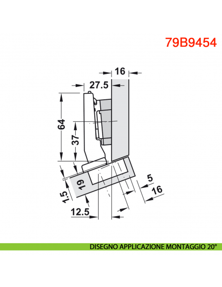 Cerniera Blum 79B9454 Clip Top Blumotion per mobili ad angolo +15 gradi III battuta a sormonto ammortizzata apertura 95 gradi