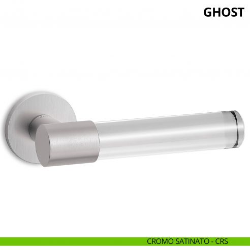 Maniglia per porta interna Ghost Ento rosetta tonda cromo satinato