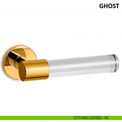 Maniglia per porta interna Ghost Ento rosetta tonda ottone lucido