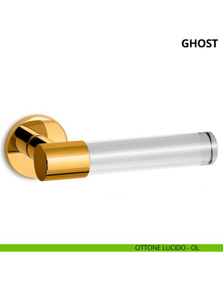 Maniglia per porta interna Ghost Ento rosetta tonda ottone lucido