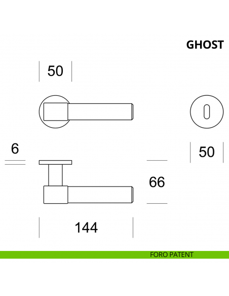 Maniglia per porta interna Ghost Ento rosetta tonda foro patent