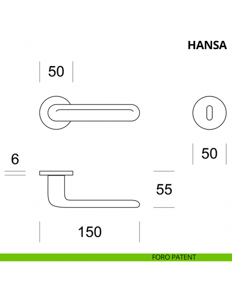 Maniglia per porta interna Hansa Ento rosetta tonda foro patent
